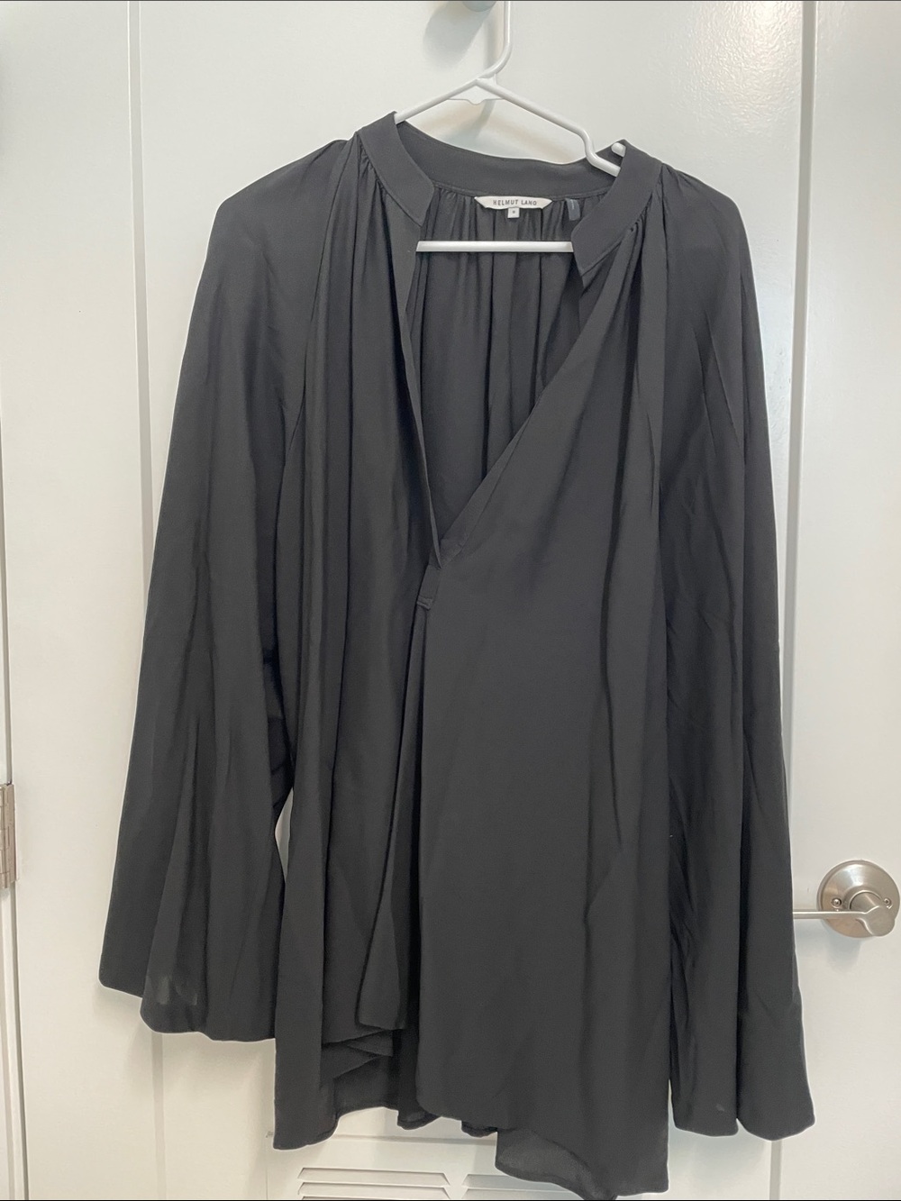 Helmut Lang Black Draped Long-Sleeve Blouse